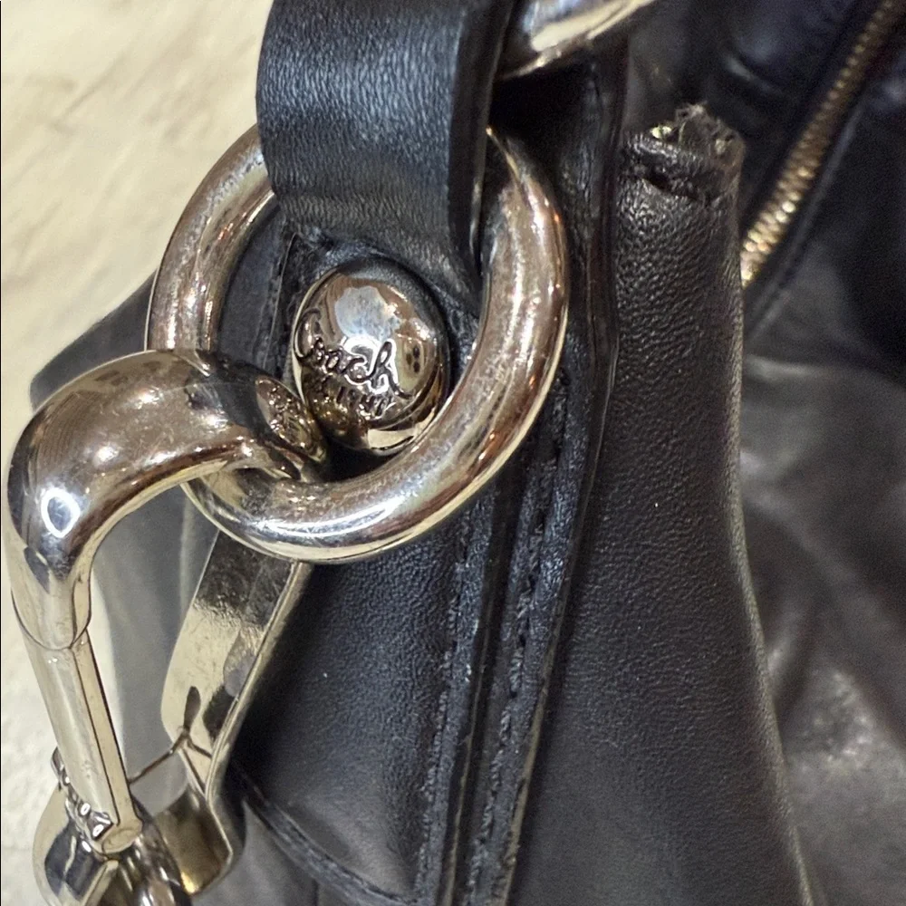 Vintage Coach Black Leather Shoulder Bag with Silver Accents